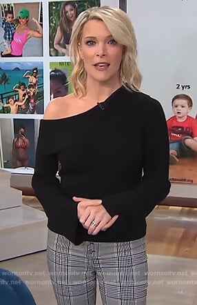 Megyn’s off-shoulder sweater and check pants on Megyn Kelly Today