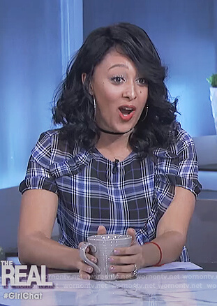Tamera's blue and black plaid ruffle dress on The Real
