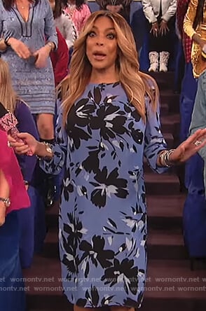 Wendy’s blue floral print long sleeve dress on The Wendy Williams Show