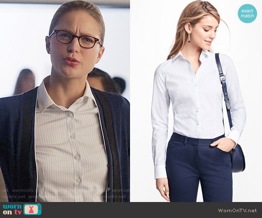 Brooks Brothers Tailored-Fit Stripe Stretch-Cotton Poplin Blouse worn by Kara Danvers (Melissa Benoist) on Supergirl