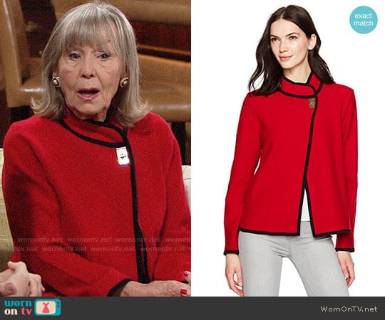 Calvin Klein Short Boiled Wool Jacket worn by Dina Mergeron (Marla Adams) on The Young and the Restless