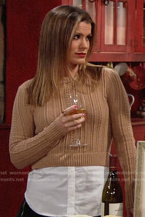 Chelsea’s tan layered sweater on The Young and the Restless