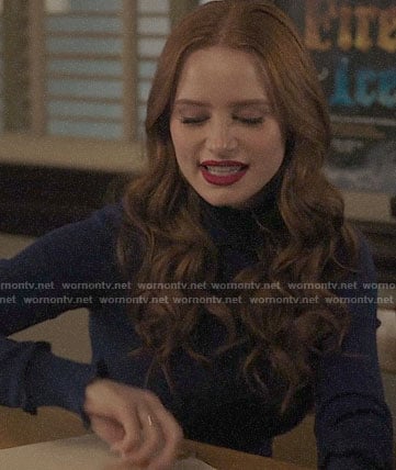 Cheryl’s blue cropped ruffle trim sweater on Riverdale