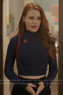 Cheryl’s blue cropped ruffle trim sweater on Riverdale
