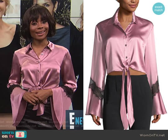 Genevieve Button-Front Silk Satin Top with Lace by Cinq a Sept  worn by Zuri Hall on E! News