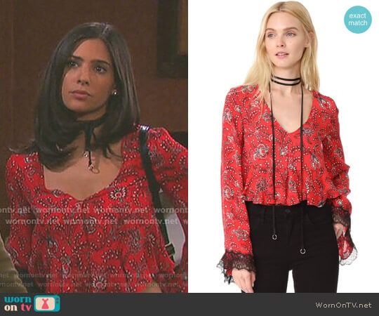 WornOnTV: Gabi’s red printed v-neck top on Days of our Lives | Camila ...