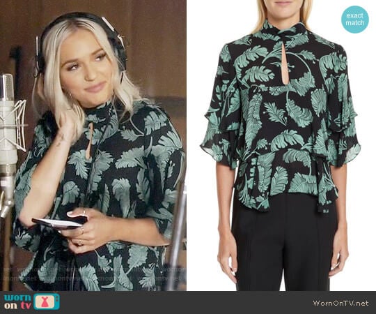 Cinq a Sept Ileana Palm Print Silk Top worn by Maddie Jaymes (Lennon Stella) on Nashville