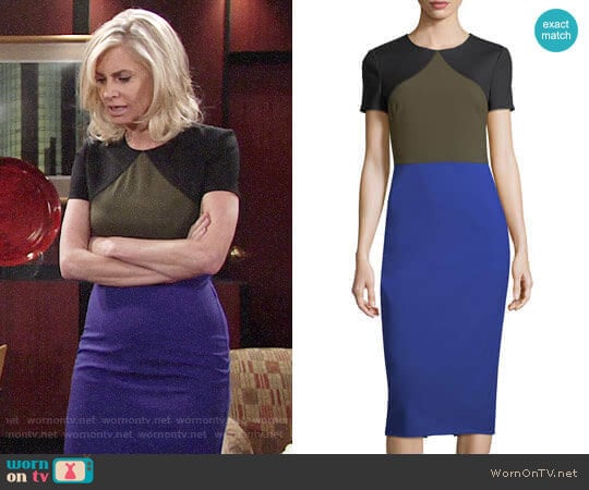 Diane von Furstenberg Colorblocked Tailored Midi Dress worn by Ashley Abbott (Eileen Davidson) on The Young and the Restless