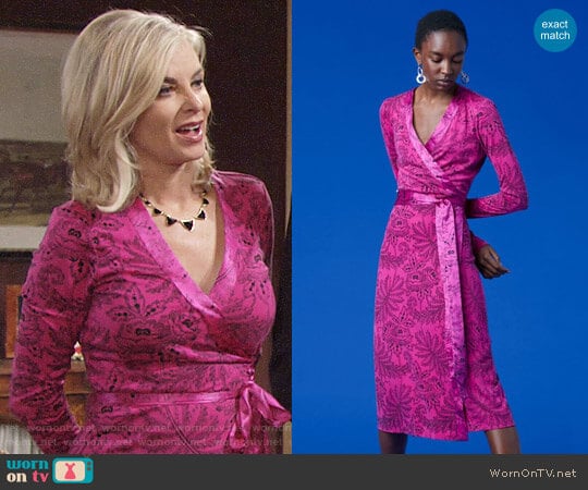 Diane von Furstenberg Cybil Dress in Ullman Ribbon Pink worn by Ashley Abbott (Eileen Davidson) on The Young and the Restless