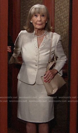 Dina's embellished collar skirt suit on The Young and the Restless