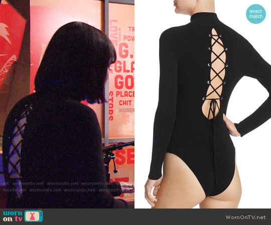 Do & Be Lace-Up Rib-Knit Bodysuit worn by Tessa Porter (Cait Fairbanks) on The Young and the Restless