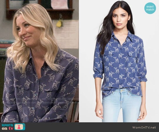 Equipment Slim Signature Fawn Print Shirt worn by Penny Hofstadter (Kaley Cuoco) on The Big Bang Theory