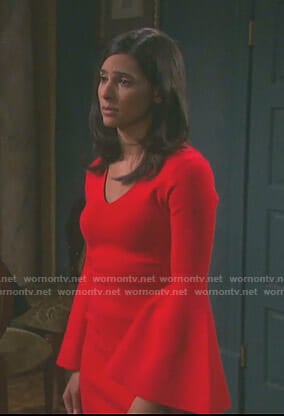 Gabi’s red bell sleeve mini dress on Days of our Lives