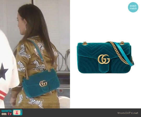 GG Marmont Velvet Shoulder Bag by Gucci worn by Kyle Richards on The Real Housewives of Beverly Hills