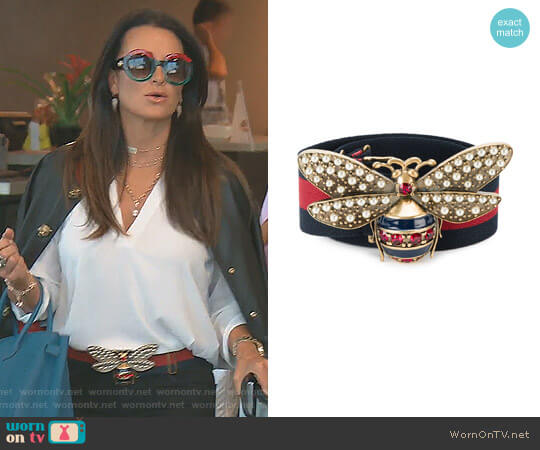 Bee Embellished Web Belt by Gucci  worn by Kyle Richards  on The Real Housewives of Beverly Hills