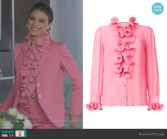 Frill Embroidered Blouse by Gucci worn by Cristal Flores (Nathalie Kelley) on Dynasty