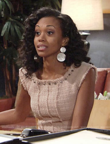 Hilary’s pink studded tweed top on The Young and the Restless