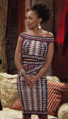 Hilary’s triangle print crop top and skirt on The Young and the Restless