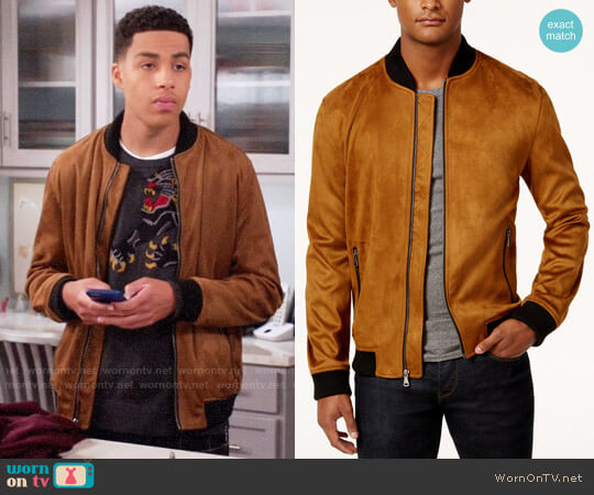 INC International Concepts Zander Faux Suede Bomber Jacket worn by Andre Johnson Jr (Marcus Scribner) on Black-ish