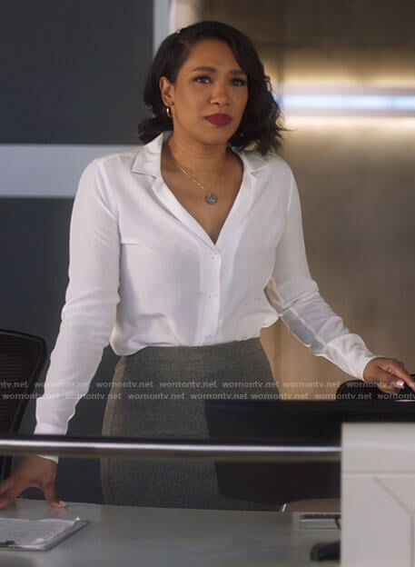 Iris's white blouse on The Flash