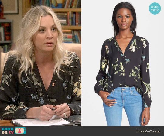 WornOnTV: Penny’s black floral v-neck blouse on The Big Bang Theory ...