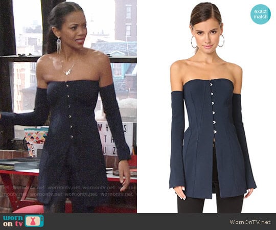 Jonathan Simkhai Off Shoulder Jacket Top worn by Hilary Curtis (Mishael Morgan) on The Young and the Restless