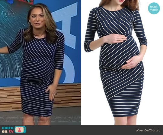 'Halina' Stripe Maternity Body-Con Dress by Kimi and Kai worn by Ginger Zee on Good Morning America