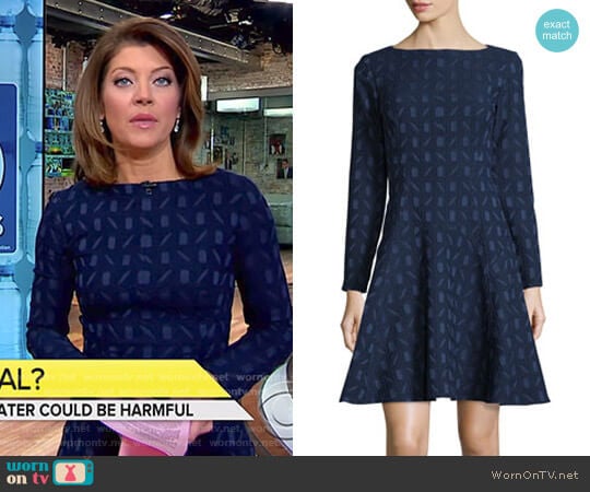 Geometric-Jacquard Long-Sleeve Dress by Lela Rose worn by Norah O'Donnell on CBS Mornings