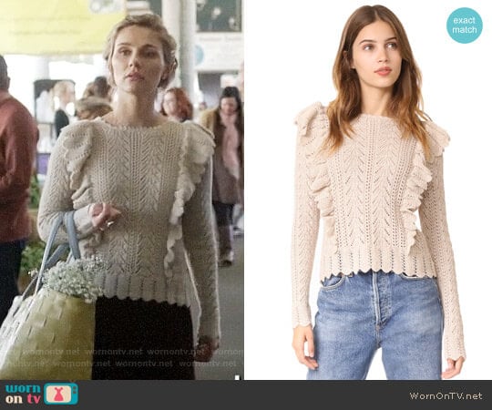 LOVESHACKFANCY Ruffle Pullover worn by Scarlett O'Connor (Clare Bowen) on Nashville