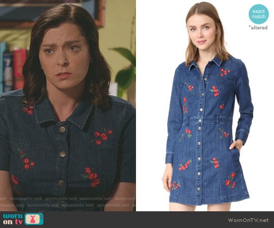 Denim Snap Front Dress by Madewell worn by Rebecca Bunch (Rachel Bloom) on Crazy Ex-Girlfriend