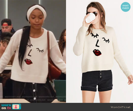 Making Faces Pullover Sweater by Madewell worn by Zoey Johnson (Yara Shahidi) on Grown-ish