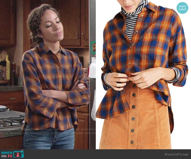 Madewell Westward Ardan Plaid Shirt worn by Mattie Ashby (Lexie Stevenson) on The Young and the Restless