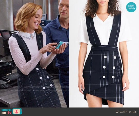 'Jola' Gabardine Pinafore Dress by Maje worn by Jayma Mays on Great News