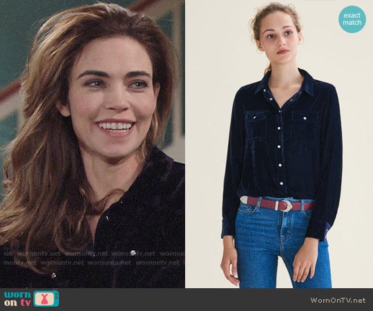 Maje Velvet Castin Shirt worn by Victoria Newman (Amelia Heinle) on The Young and the Restless