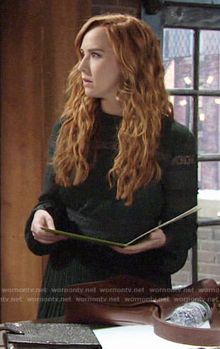 Mariah’s green long sleeved dress with lace inset on The Young and the Restless