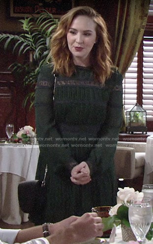 Mariah’s green long sleeved dress with lace inset on The Young and the Restless