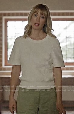 Melissa's white ribbed short sleeve sweater on Last Man on Earth