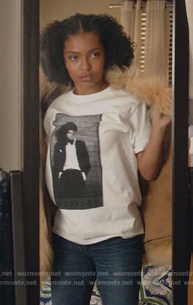 Zoey's white Michael Jackson print t-shirt on Grown-ish