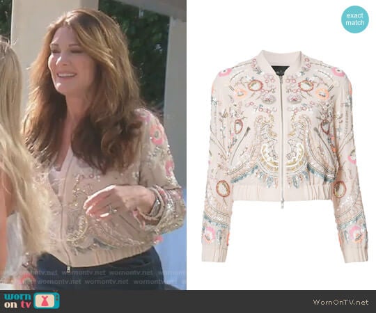 Floral Embellished Bomber Jacket by Needle & Thread worn by Lisa Vanderpump on The Real Housewives of Beverly Hills