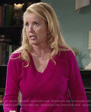 Nikki’s pink v-neck sweater on The Young and the Restless