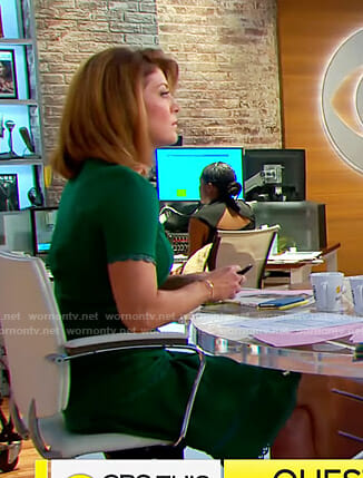 Norah’s green short sleeve dress on CBS This Morning