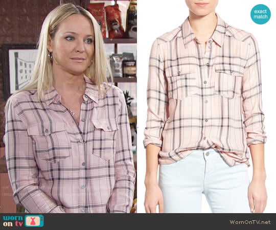 Paige Mya Shirt in Rosette Steel Grey worn by Sharon Newman (Sharon Case) on The Young and the Restless