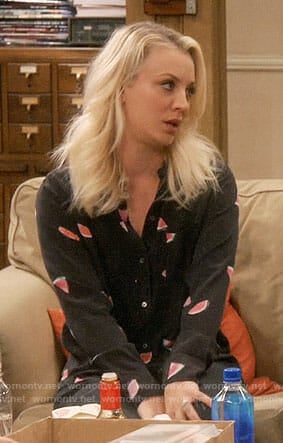 Penny's black watermelon print shirt on The Big Bang Theory