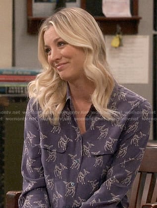 Penny’s blue deer print shirt on The Big Bang Theory