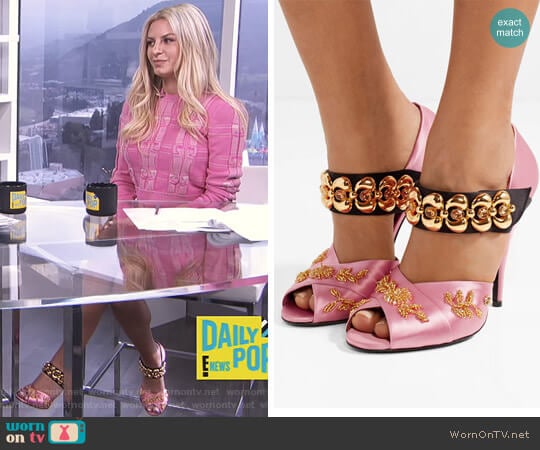 Embellished Satin Sandals by Prada worn by Morgan Stewart on E! News