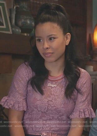 Mariana's purple floral lace top on The Fosters