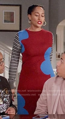 Rainbow's red and blue sweater dress with striped sleeves on Black-ish