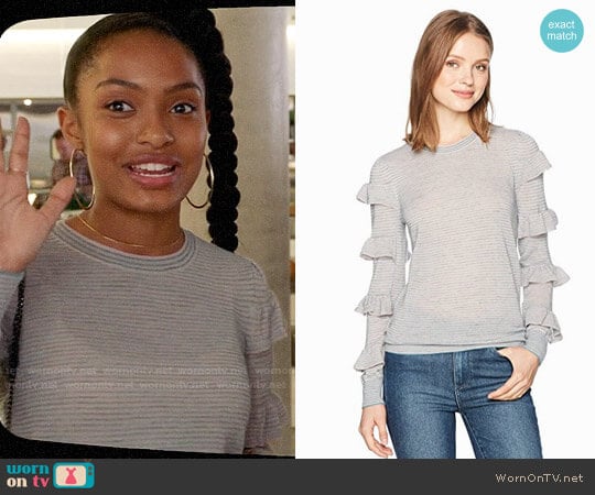 Rebecca Taylor Delicate Ruffle Pullover worn by Zoey Johnson (Yara Shahidi) on Grown-ish