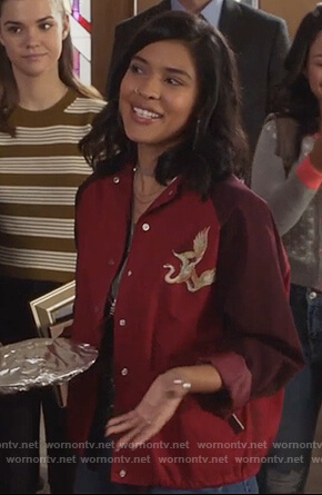 Ximena’s red embroidered bomber jacket on The Fosters