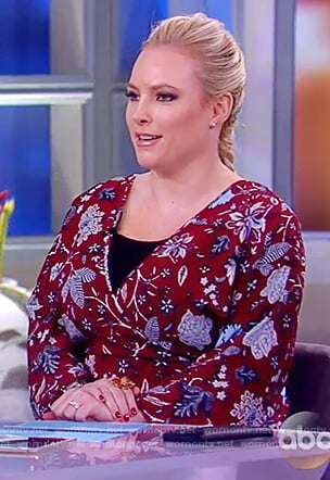 Meghan’s maroon floral print wrap dress on The View